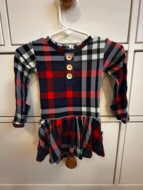 Bums & Roses Baby Girls Size 3-6 Months Plaid Bamboo Long-Sleeve Dress